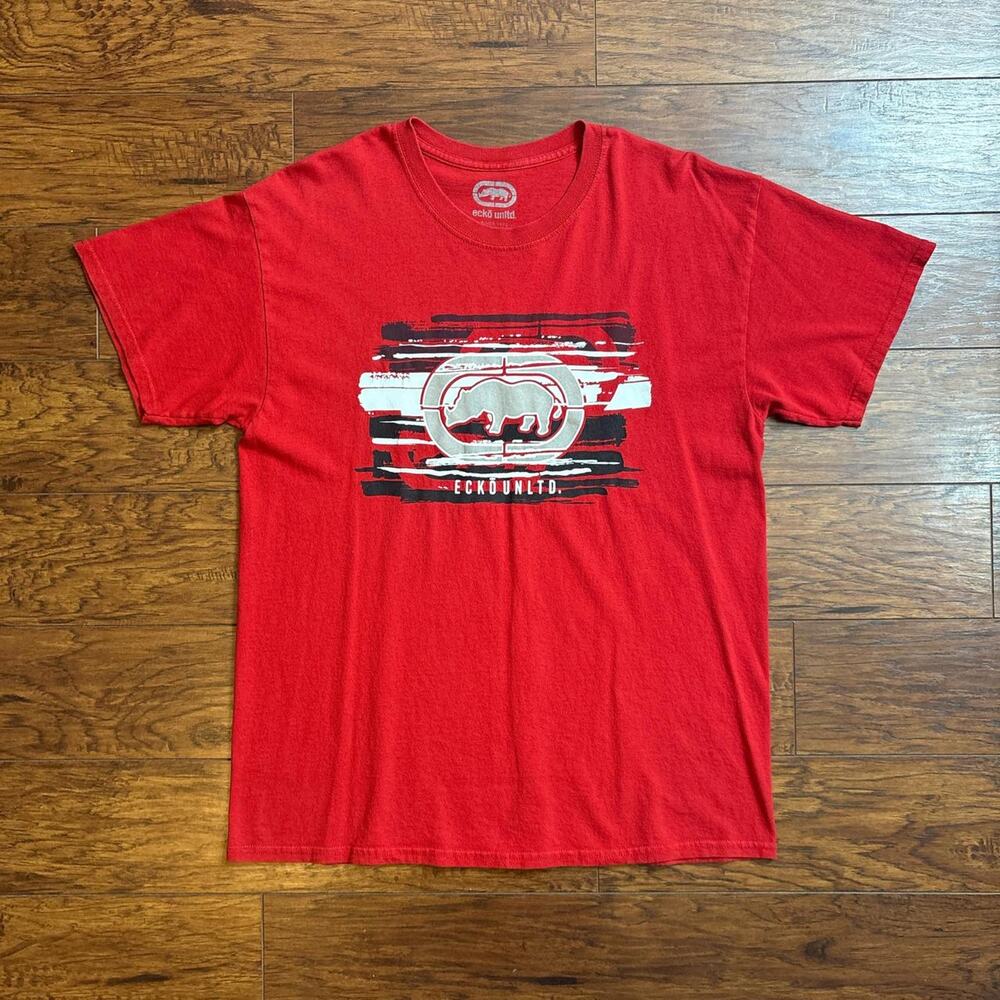 Ecko Unltd Red Graphic Y2K Rhino Logo T-Shirt SIze L/XL